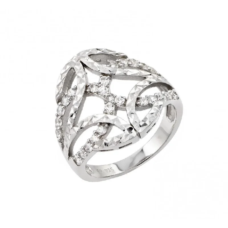 Ladies rings spring fashion styles-Silver 925 Rhodium Plated Clear CZ Filigree Ring - STR00958