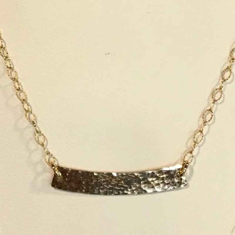 ladies necklace fashion jewelry-Side to Side Gold Hammered Curved Bar Necklace