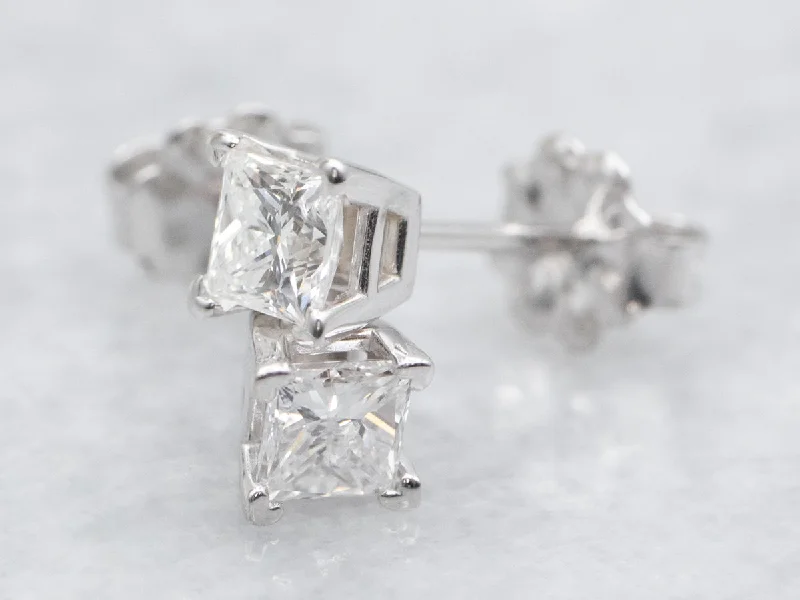 Ladies earrings rigid frame designs-Princess Cut Diamond Stud Earrings