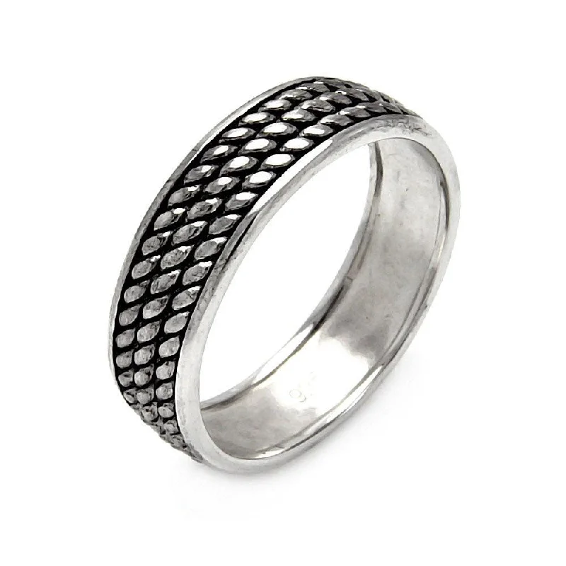 Ladies rings winter sparkle styles-Silver 925 Oxidized Rhodium Plated Eternity Rope Ring - STR00457