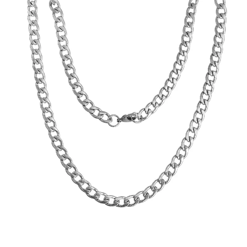 ladies necklace birthstone gold-Sexy Sparkles Stainless Steel Link Curb Chain Necklace for Men Women 21 5/8inch  Length