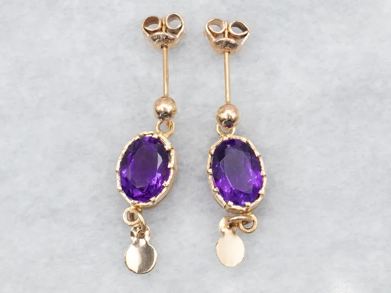 Ladies earrings champagne diamond designs-Amethyst Drop Earrings with Gold Tassels