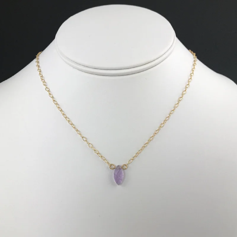 ladies necklace pink tourmaline-Side to Side Gold Amethyst Necklace