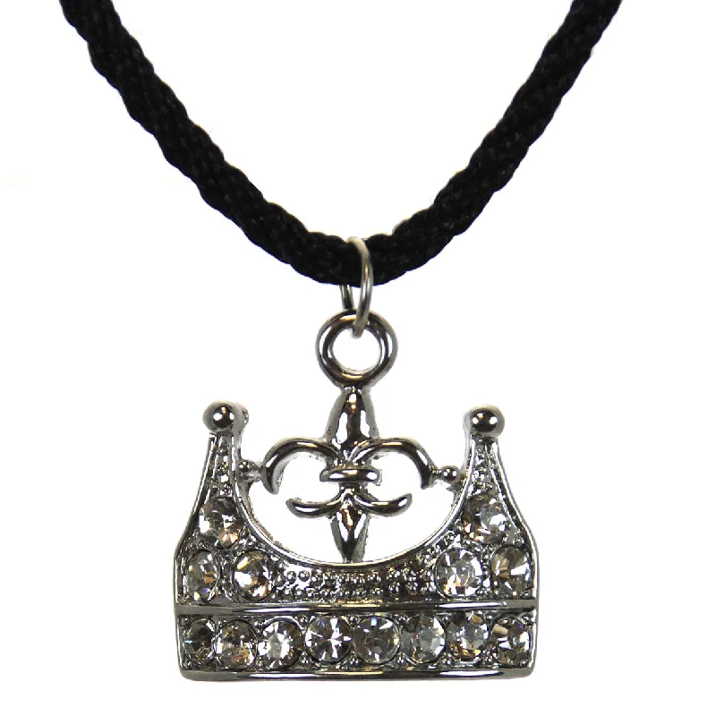 ladies necklace hypoallergenic-Crown Pendant on a Black Necklace