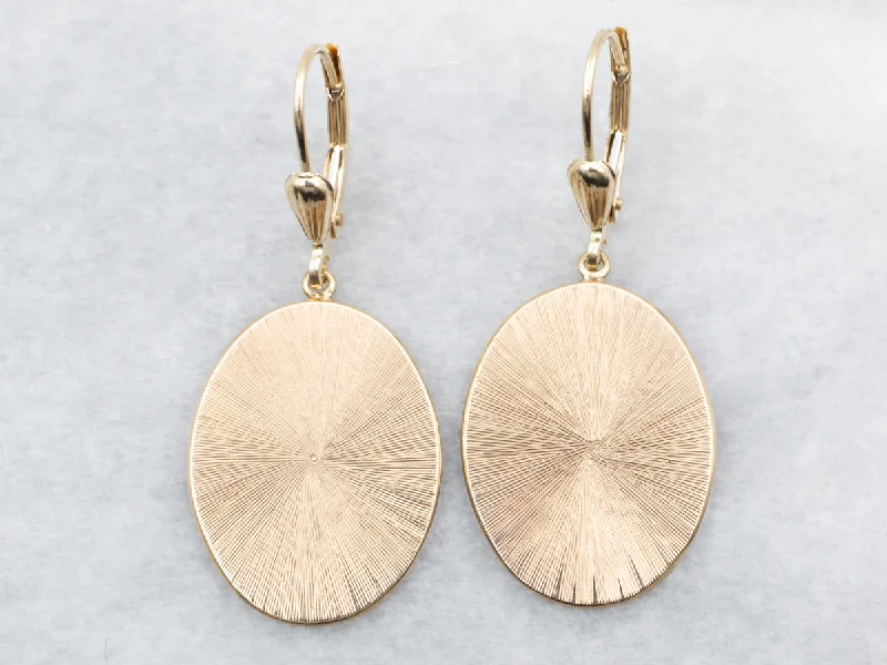 Ladies earrings muted tone earrings-Yellow Gold Oval Textured Cufflink Conversion Drop Earrings