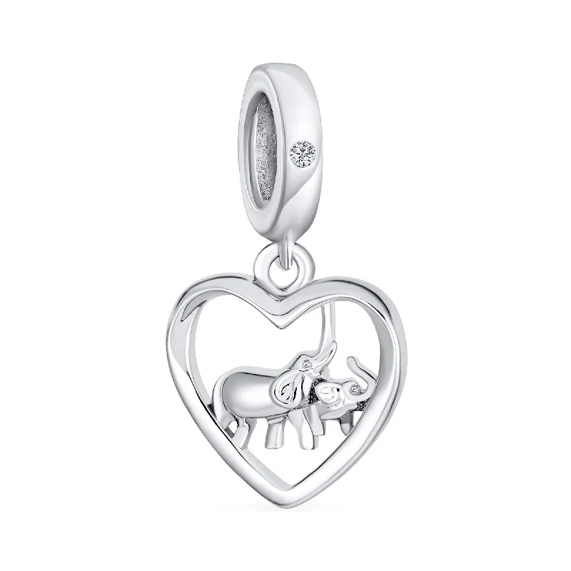 ladies bracelet artistic-I Love You Heart Elephant Charm Bead Sterling Silver for European Bracelet