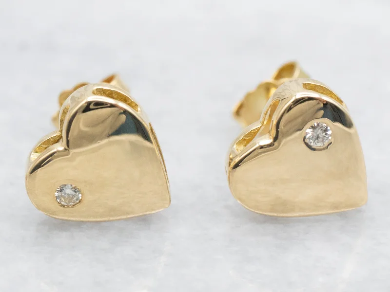 Ladies earrings mid-century modern looks-Diamond Heart Shaped Stud Earrings