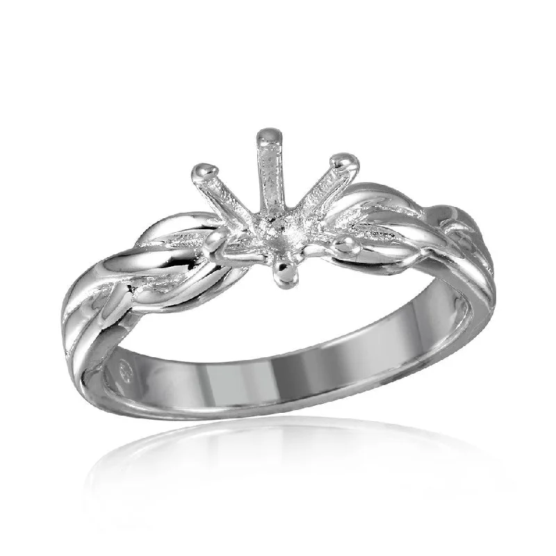 Ladies rings aged patina rings-Silver 925 Rhodium Plated 6 Prong Setting Mounting Ring - BGR00518