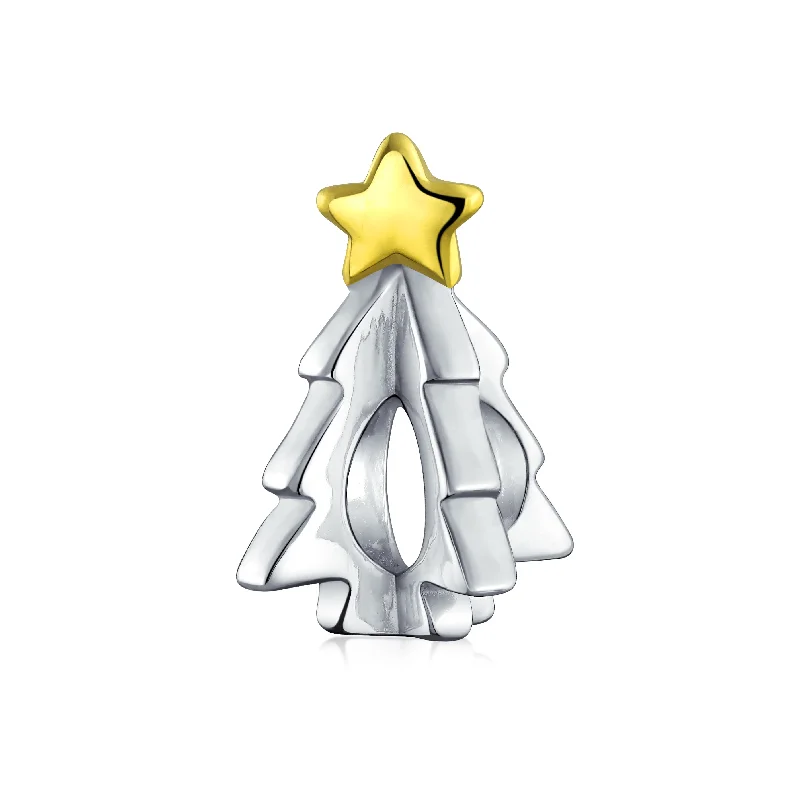 ladies bracelet delicate-TwoTone 14K Plated Christmas Charm Bead for Bracelets Shining Star Design