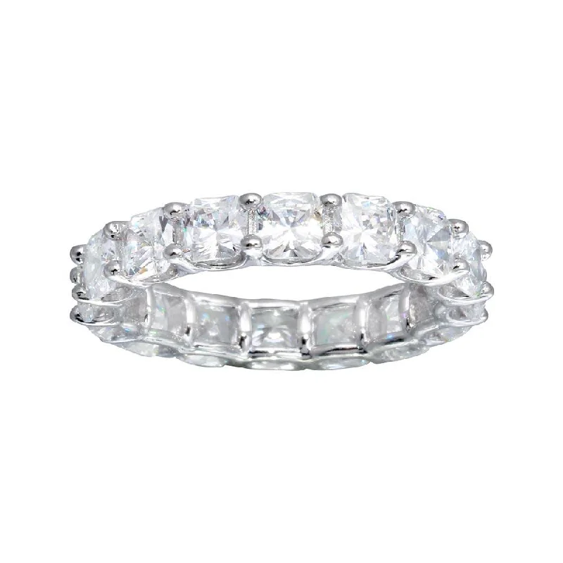 Ladies rings organic shape designs-Rhodium Plated 925 Sterling Silver CZ Eternity Band Ring - GMR00270