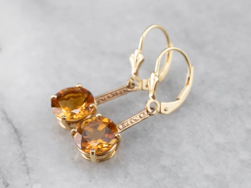 Ladies earrings impressionist vibe earrings-Citrine and Gold Drop Earrings