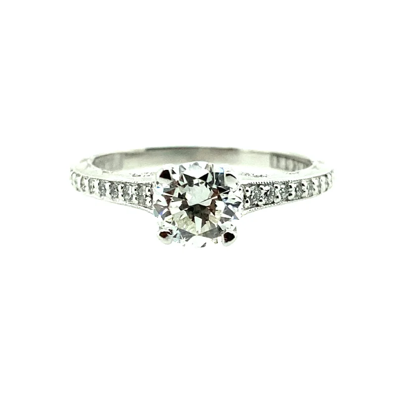 Ladies engagement rings vintage gold-Estate 18K White Gold 0.95ctw Round Diamond Classic Engagement Ring by Tacori