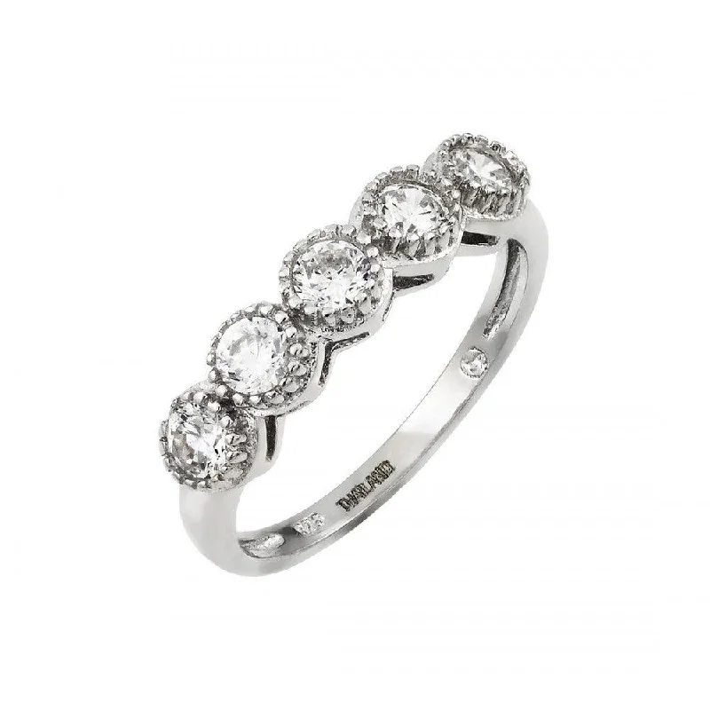 Ladies rings enamel detail rings-Silver 925 Rhodium Plated 5 Clear CZ Cluster Ring - STR01010