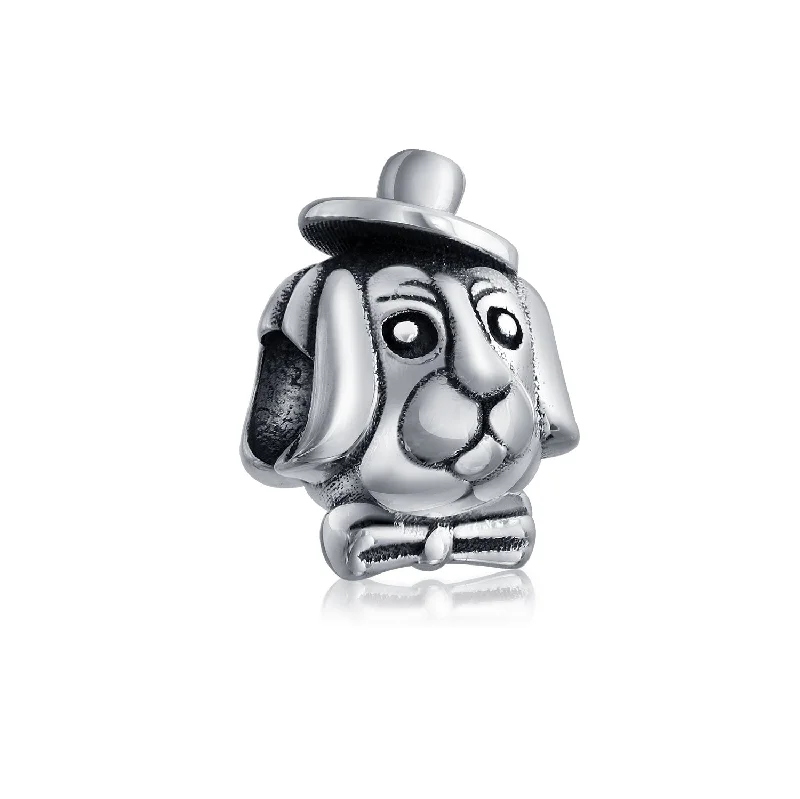 ladies bracelet infinity-BFF Puppy Top Hat Charm Bead in Oxidized Sterling Silver for European Bracelets