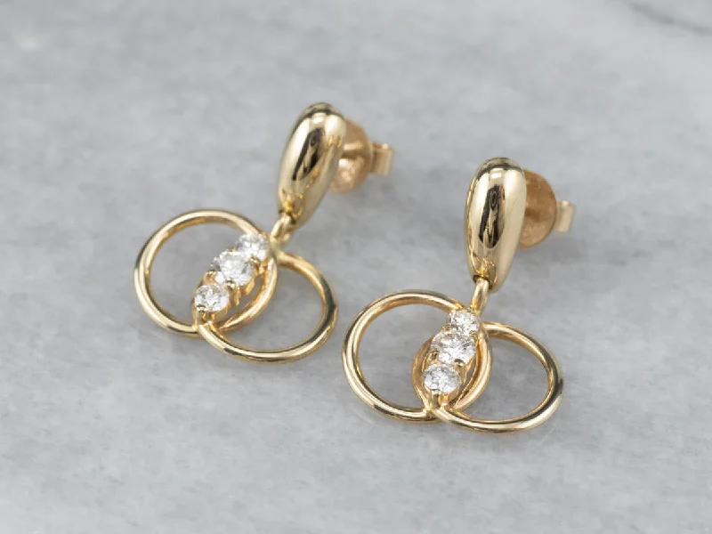 Ladies earrings cascading stone earrings-Diamond Interlocking Gold Drop Earrings