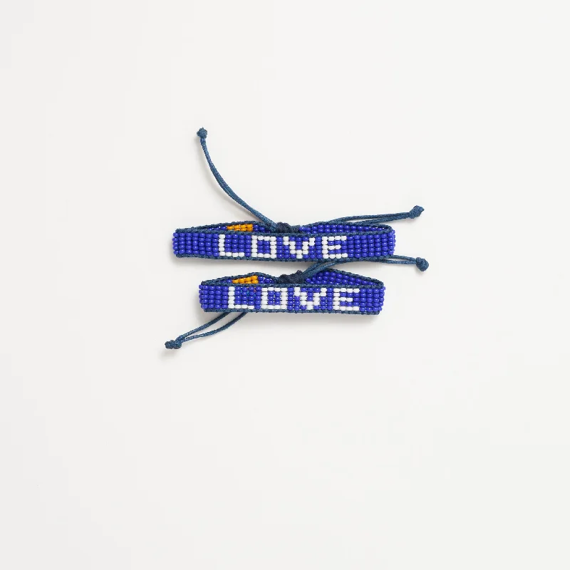 ladies bracelet beaded silver-FINAL SALE: Big & Kid Woven LOVE Bracelet Pack - Blue