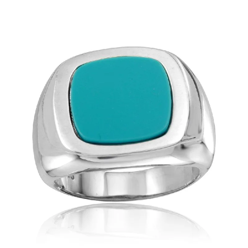 Ladies rings ideal proposal gifts-High Polished 925 Sterling Silver Square Dome Ring with Flat Turquoise Stone - CR00802