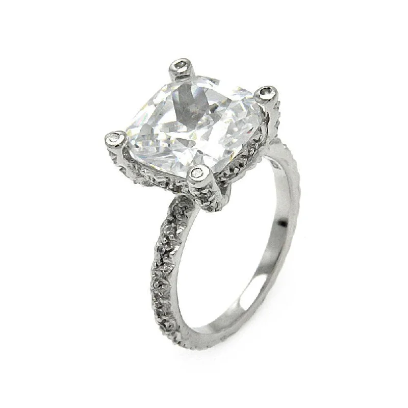 Ladies rings perfect gift choices-Silver 925 Rhodium Plated Square Center CZ Ring - STR00235