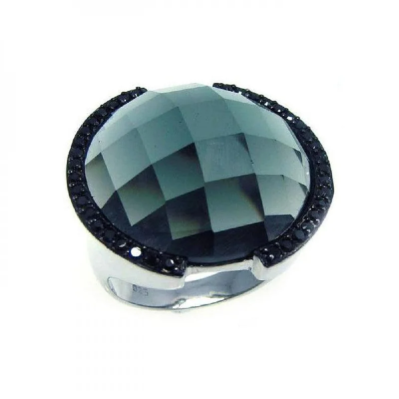 Ladies rings handcrafted luxury styles-Silver 925 Rhodium and Black Rhodium Plated Black CZ Dome Ring - STR00487