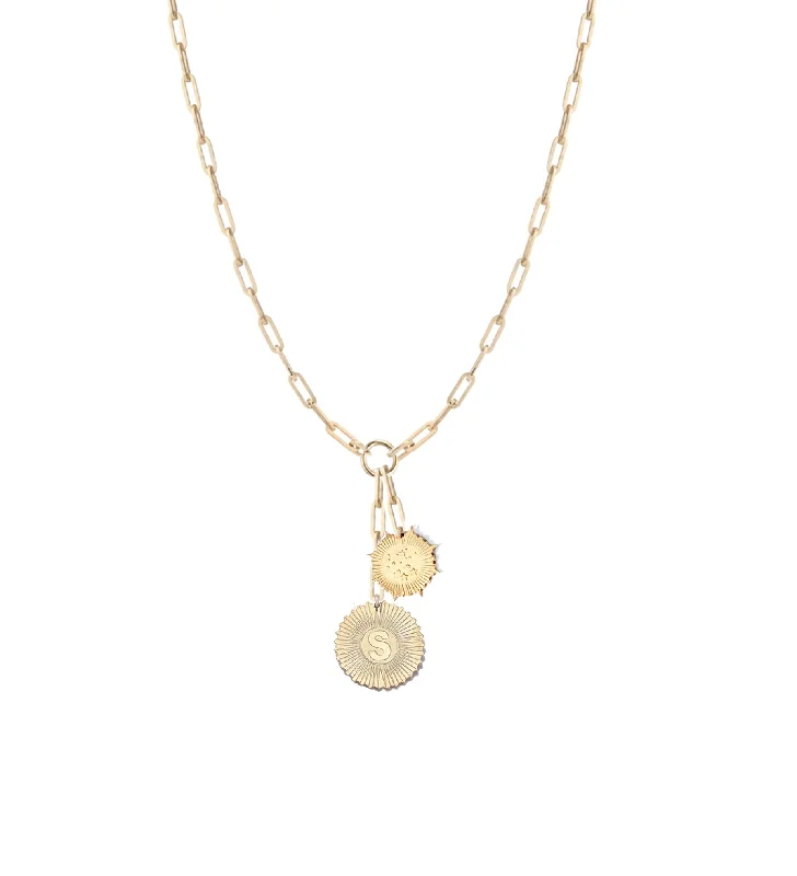 ladies necklace two-tone-Vesta Initial and Constellations  Medallion Necklace