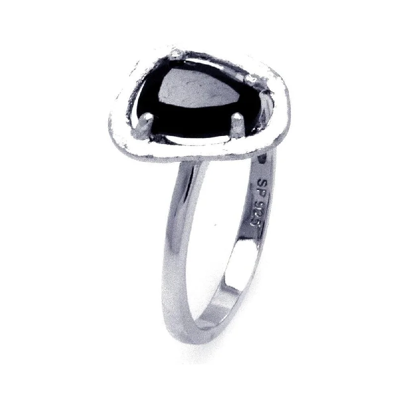 Ladies rings aged patina rings-Silver 925 Rhodium Plated Black Center CZ Ring - STR00875