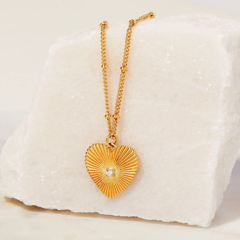 ladies necklace sleek silver-Sunburst Heart Necklace