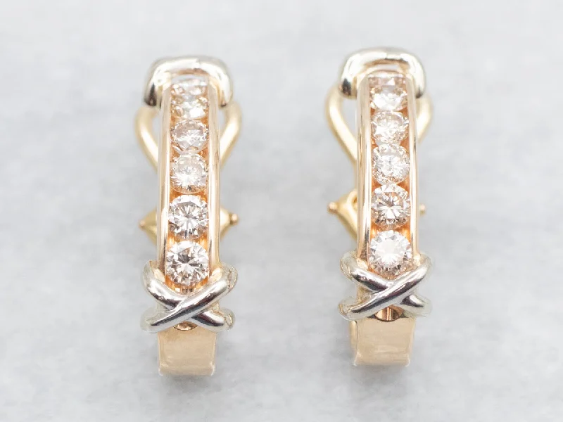 Ladies earrings eternity design picks-Modern Two Tone Gold Diamond Earrings