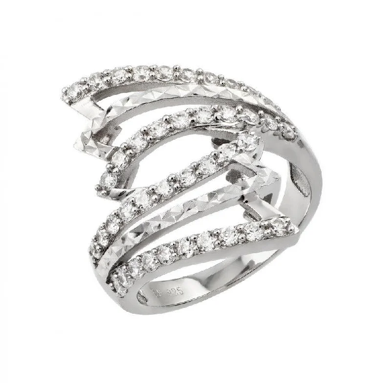 Ladies rings monochromatic styles-Silver 925 Rhodium Plated Inlay Filigree Design CZ Ring - STR00940