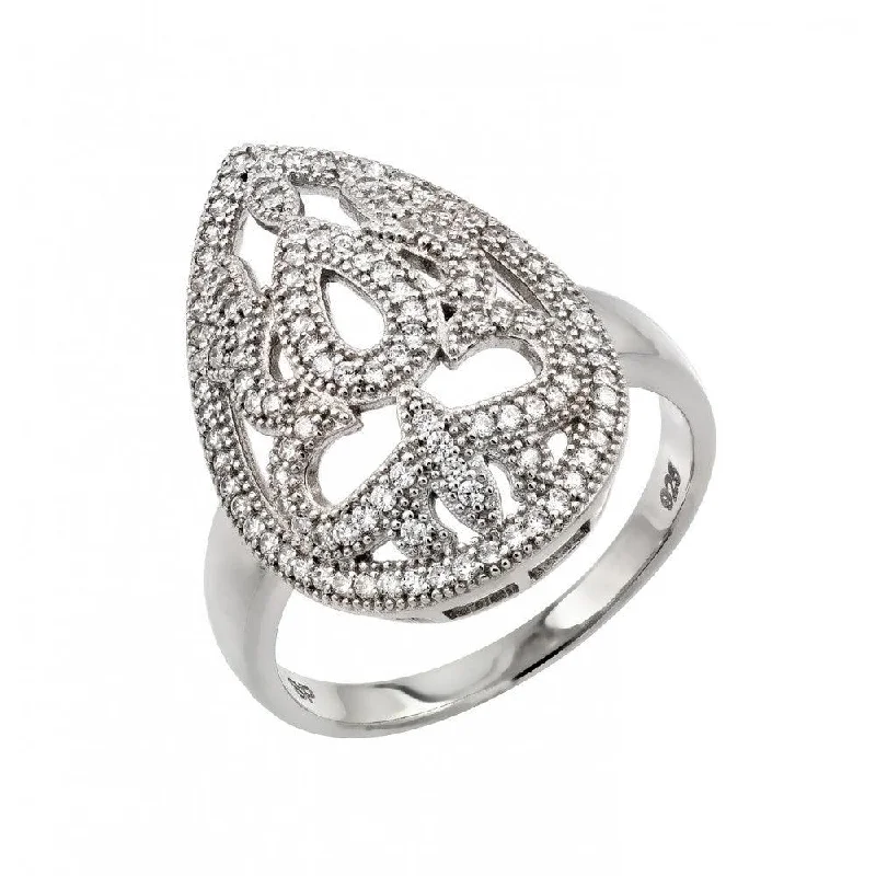 Ladies rings festive season designs-Silver 925 Rhodium Plated Micro Pave CZ Ring - GMR00017