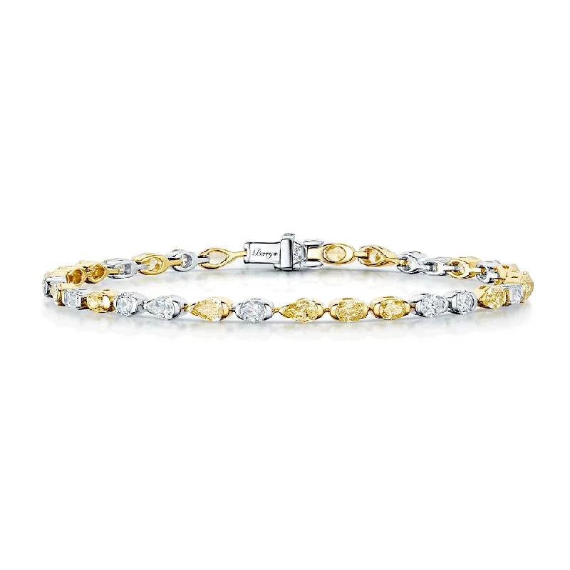 ladies bracelet floral platinum-18ct Yellow & White Gold Line Bracelet With Fancy Shaped Yellow & White Diamonds