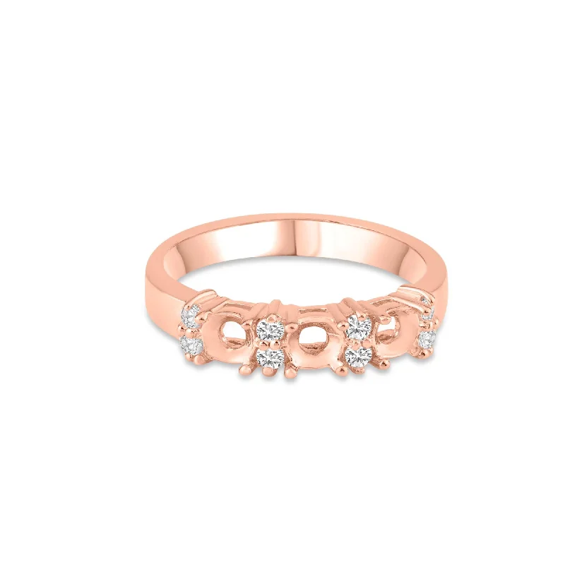 Ladies rings halo accent styles-Rose Gold Plated 925 Sterling Silver 3 Mounting Stone Ring with CZ - BGR01210RGP