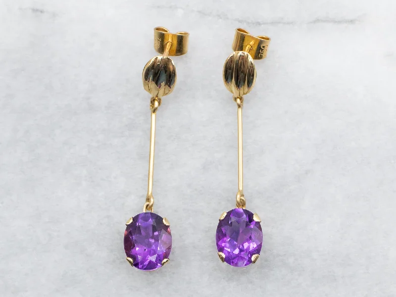 Ladies earrings minimalist daily wear-Amethyst Drop Earrings