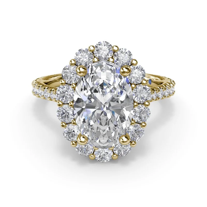 Ladies engagement rings champagne halo styles-Floral Halo Diamond Engagement Ring