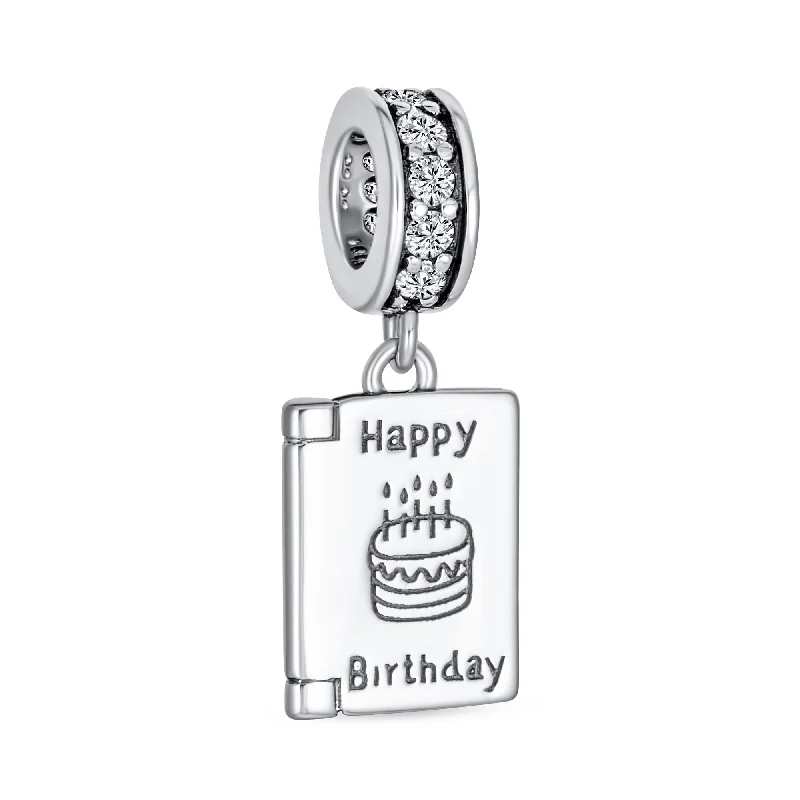 ladies bracelet designer-Personalized Happy Birthday Cake Dangle Charm Bead Sterling Silver for Bracelet