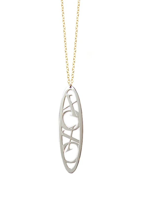 ladies necklace subtle silver-XOXO Oval Necklace