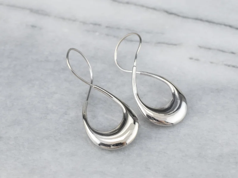 Ladies earrings raised detail styles-Modernist Twisted White Gold Hoop Earrings