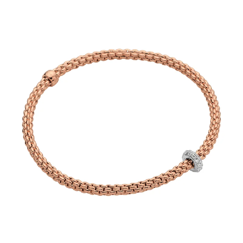 ladies bracelet trendy 2025-Prima 18ct Rose Gold Bracelet With Pave Diamond Set Rondel