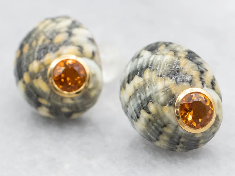 Ladies earrings raised detail styles-Trianon Citrine and Shell Stud Earrings