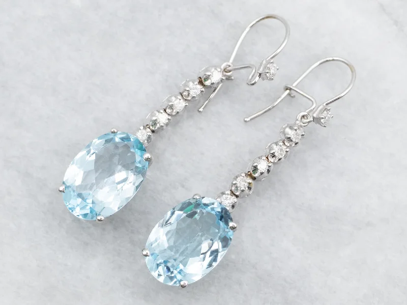 Ladies earrings timeless wedding styles-White Gold Blue Topaz and Diamond Drop Earrings