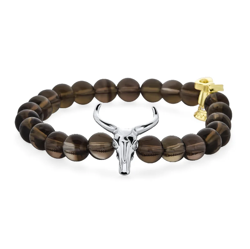 ladies bracelet abstract platinum-Texas Longhorn Stretch Bracelet with Brown Beads