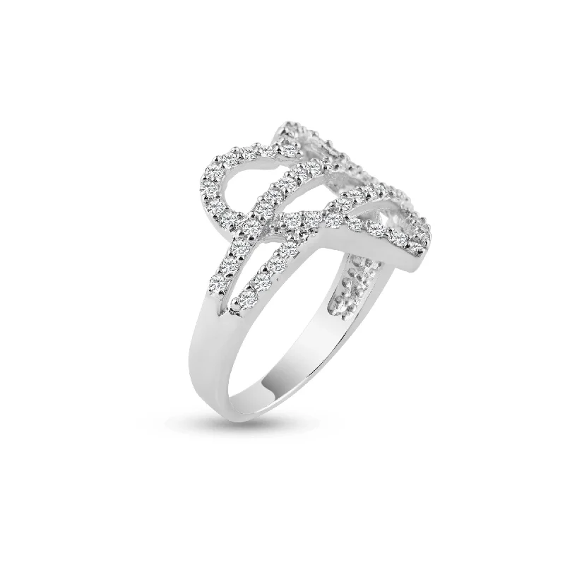 Ladies rings youthful charm designs-Silver 925 Rhodium Plated Pave Set CZ Open Heart Ring - AAR0070