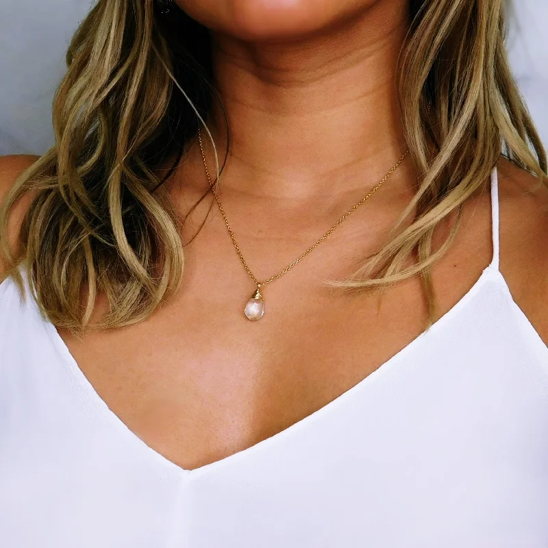 ladies necklace under 100-Clear Quartz Drop Necklace