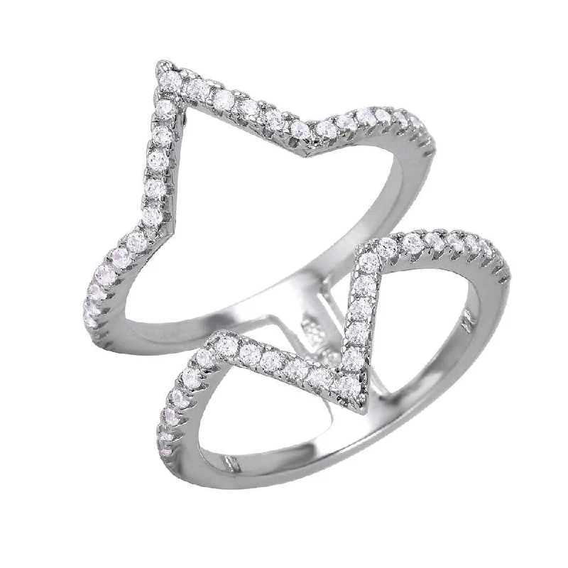 Ladies rings Japanese aesthetic rings-Silver 925 Rhodium Plated Double Tip Ring - BGR00974