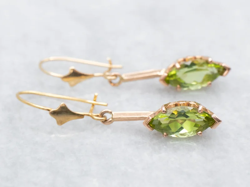 Ladies earrings cluster design earrings-Marquise-Cut Peridot Drop Earrings