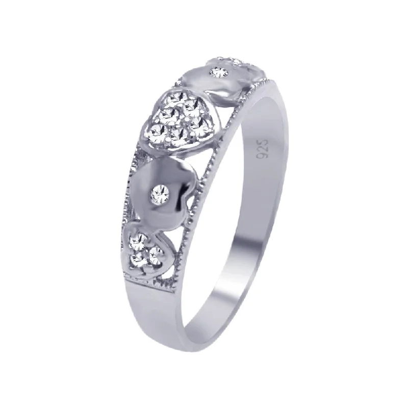 Ladies rings Christmas gift designs-Silver 925 Rhodium Plated Pave Clear CZ Heart Ring - AAR0028