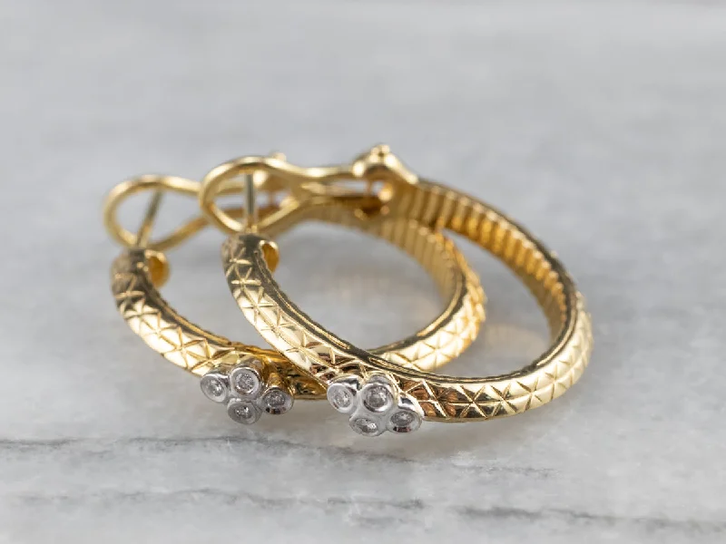 Ladies earrings geometric shape styles-High End Diamond and Gold Hoop Earrings