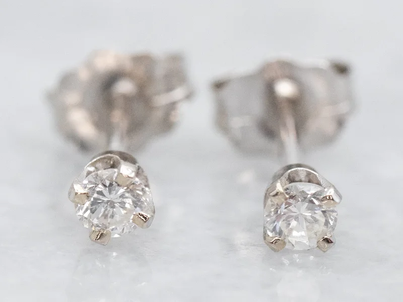 Ladies earrings art deco earrings-Small White Gold Diamond Stud Earrings