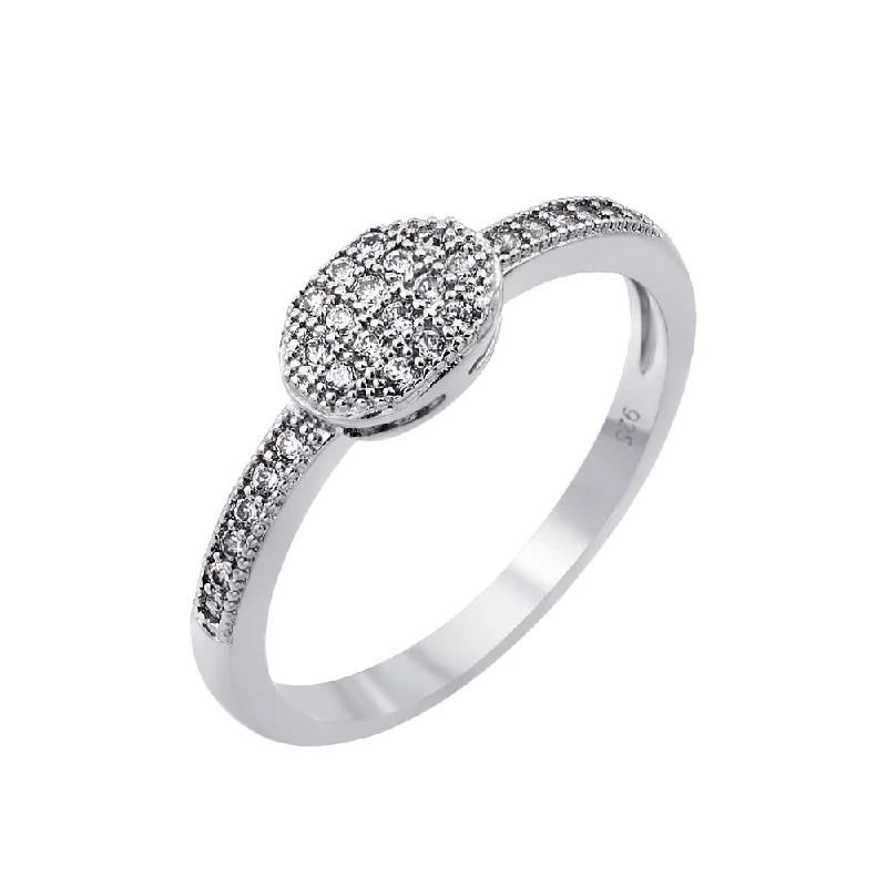 Ladies rings bezel set designs-Silver 925 Rhodium Plated Clear Inlay CZ Oval Ring - BGR00786