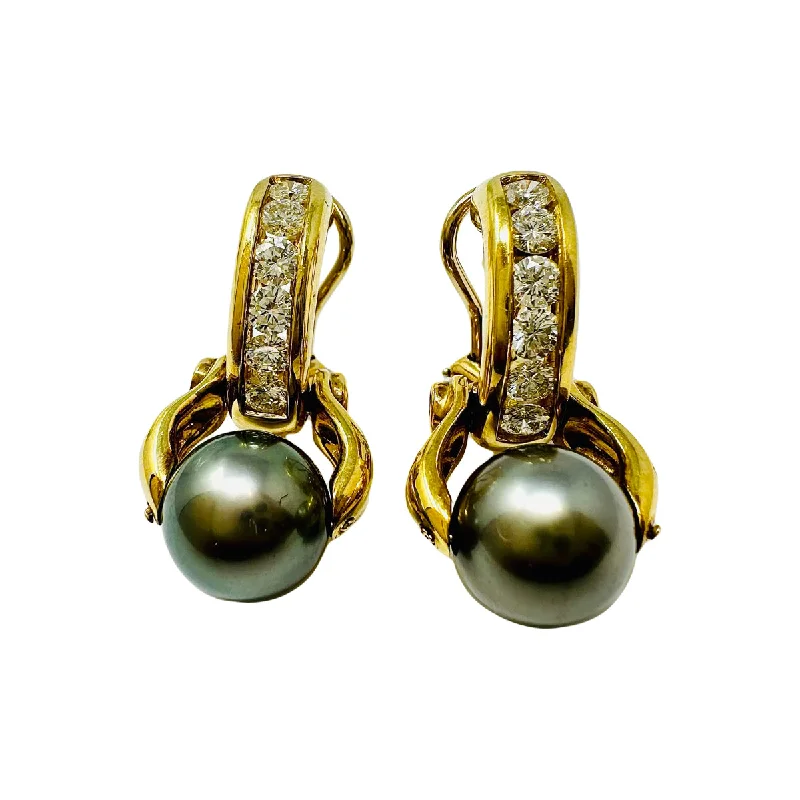 Ladies earrings casual chic vibes-Susan Berman 18K Gold Earrings with Tahitian Pearl