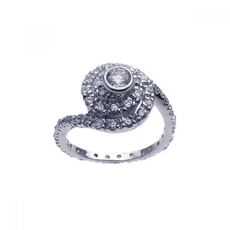 Ladies rings abstract form rings-Silver 925 Rhodium Plated Cluster CZ Swirl Ring - STR00476